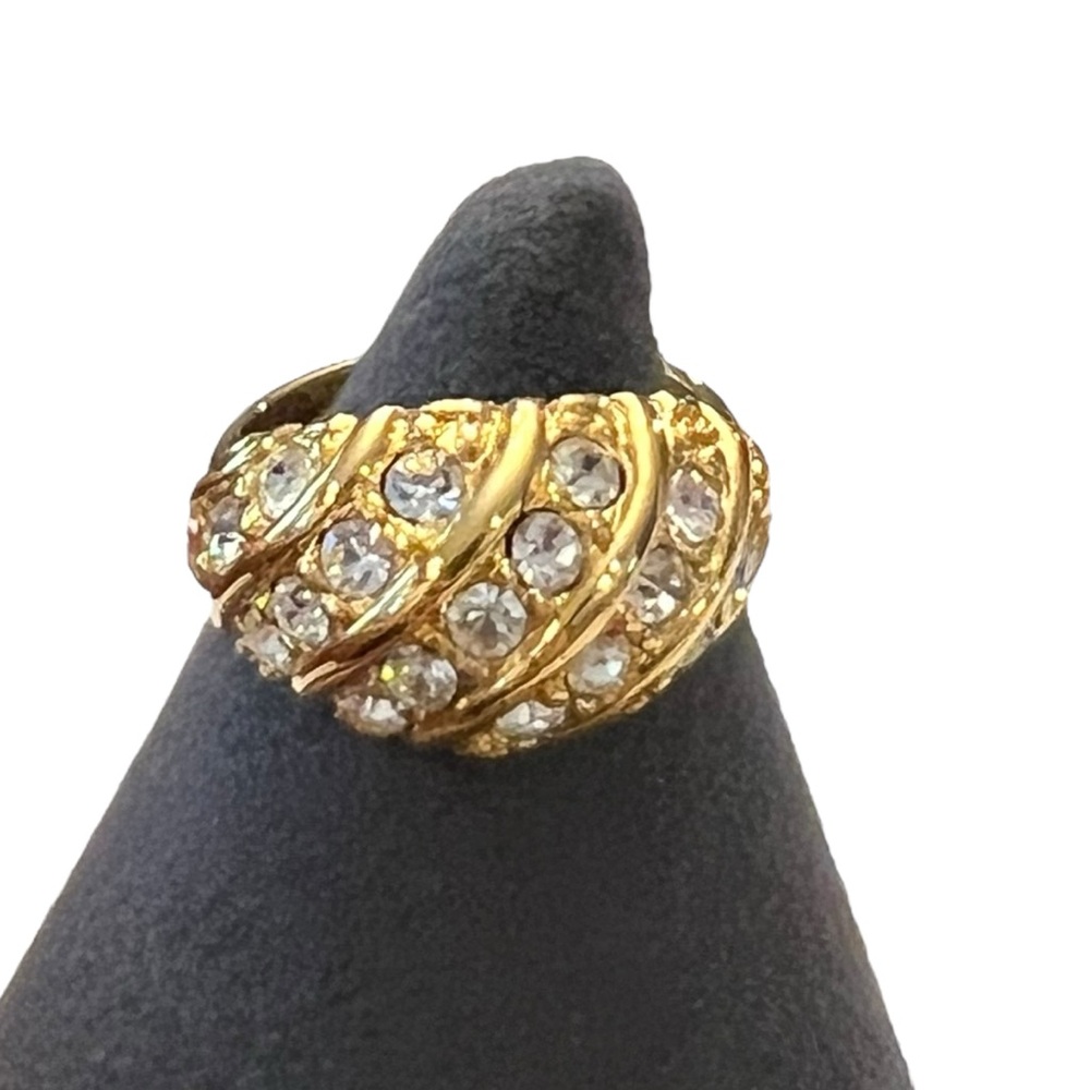 VTG 80s‎ Avon Gold Tone Rhinestone Dome Statement Ring Size 7.5 Hollywood Glam